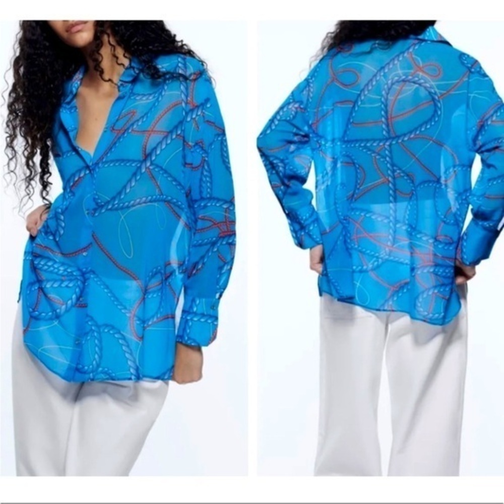 Zara Nautical Sheer Top Rope Patterned Western Oversized size Small